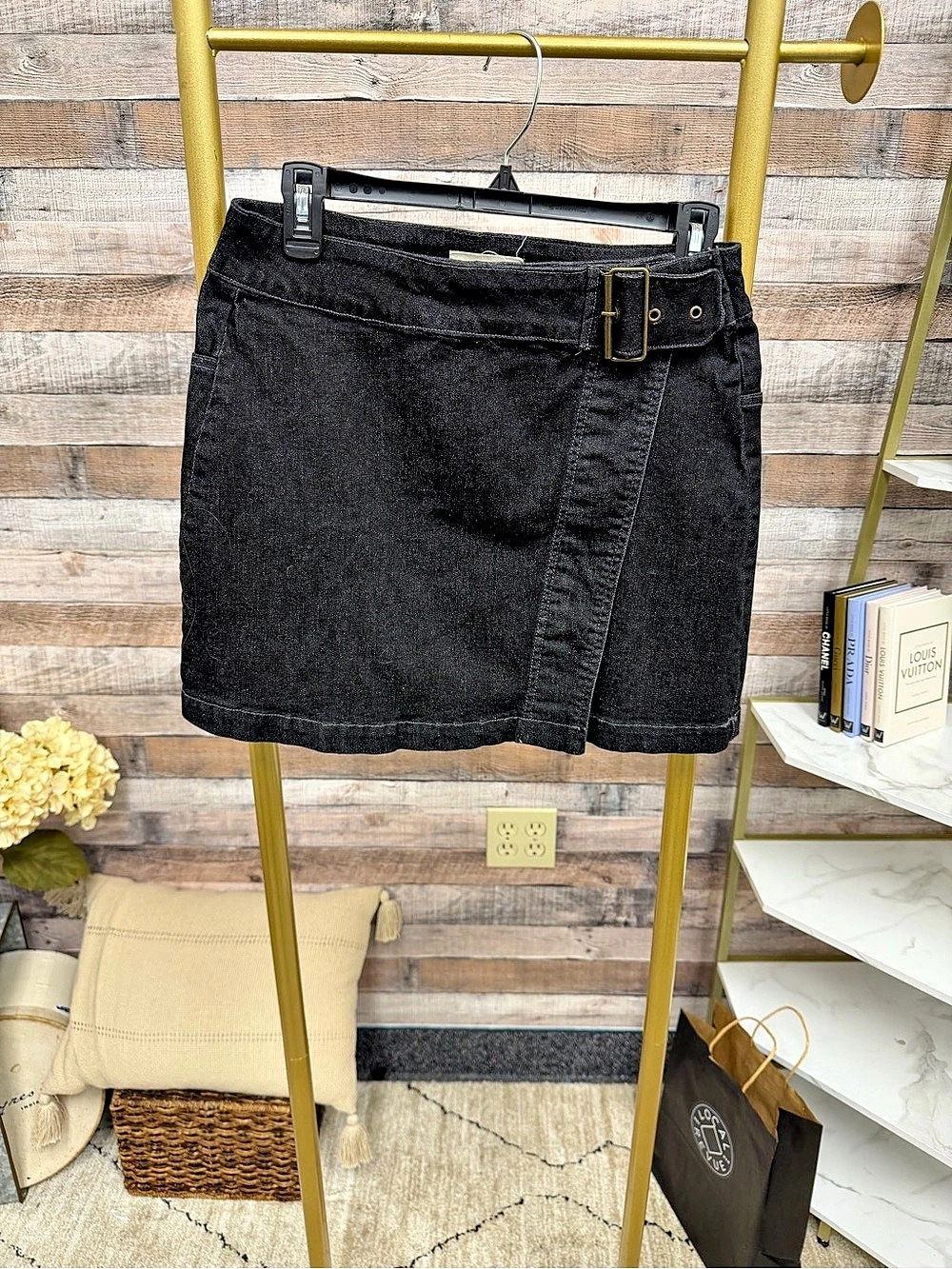 Chelsea & Violet Black Wrap Denim Mini Skirt